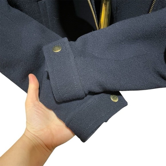 J CREW ~ Double Cloth Navy Blue Wool Moto Style Jacket 6 - Picture 4 of 11